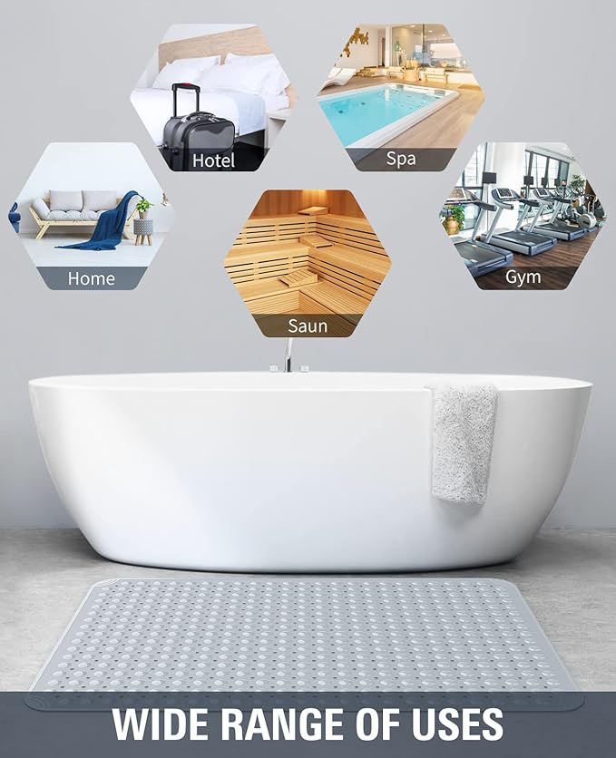 Yolife Extra Large Shower Mat, 34.3" L x 23.3" W TPE Anti Slip Stand Up Shower Mat with Drain Holes and Suction Cups, Large Size Mat More Suitable for Shower Stall, No Odor, Heavy Mat