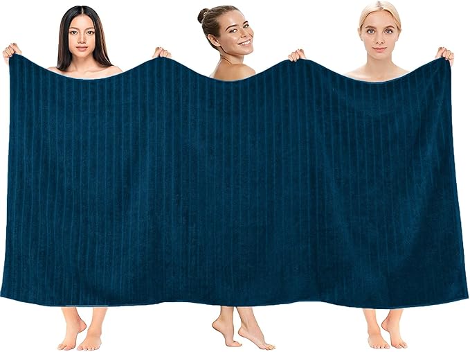 DAN RIVER Pack of 2 Bath Sheet 35x70 Inches, Big Towels Oversized Extra Ribbed Large Bath Sheets, Absorbent Quick Dry Towels - Blue Opal