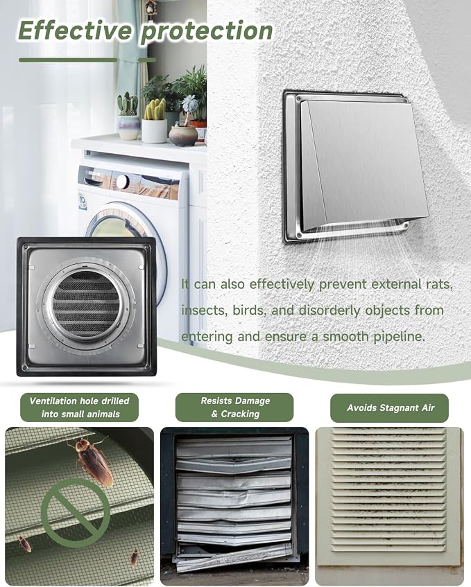 Upgraded 4" Stainless Steel 304 Dryer Vent Cover Outdoor - Image 5