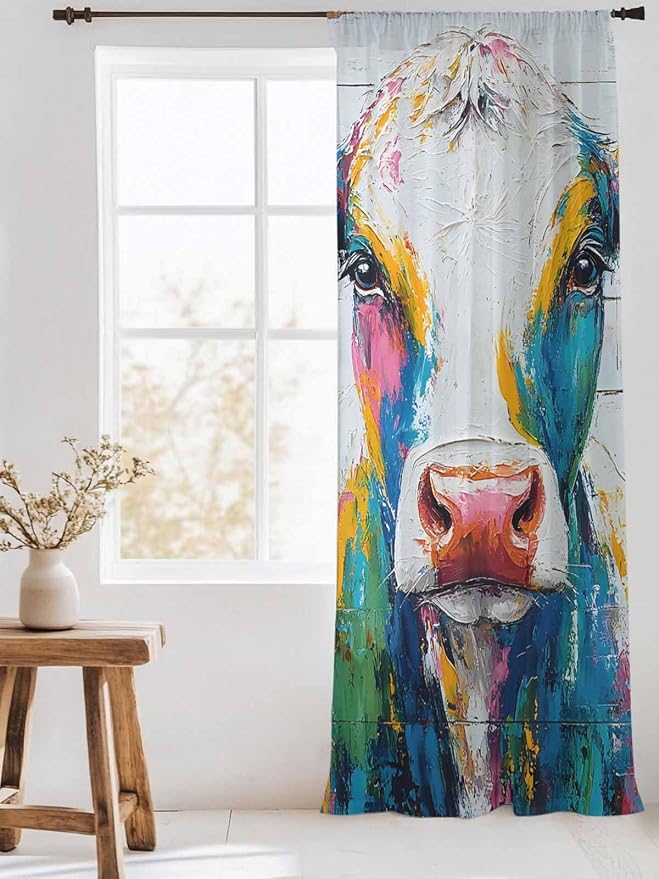 Sheer Curtains 96 Inches Long, Farmhouse Oil Painting Semi Sheer Curtains Light - Image 3