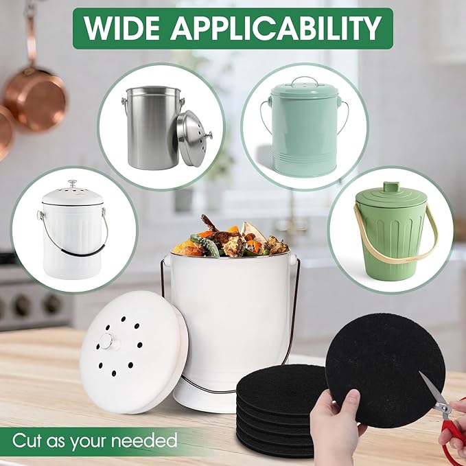 6 Pack Charcoal Filters for Compost Bucket，Compost Filters for Countertop Bin， - Image 3