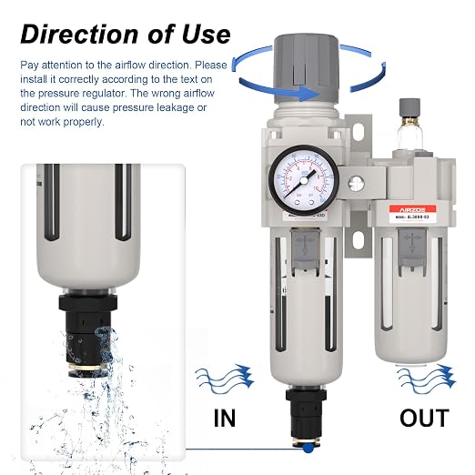 3/8" NPT Compressed Air Filter Regulator Lubricator Combo, Air Compressor Water - Image 4