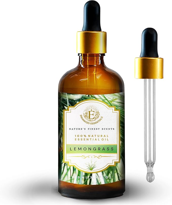 Luxurious LEMONGRASS Essential Oil by Enhanced Essentials|Slow Distilled, Highly Concentrated & Pure oils for Diffusers,Aromatherapy,Gifting,Soap & Candle making|Ideal for Business|3.38 fl oz (100 ml)
