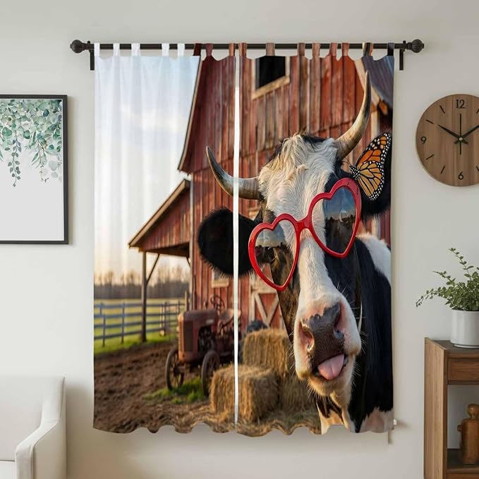 Farm Cows Living Room Curtains 96 Inch Length, Window Curtains Tab Top - Image 2