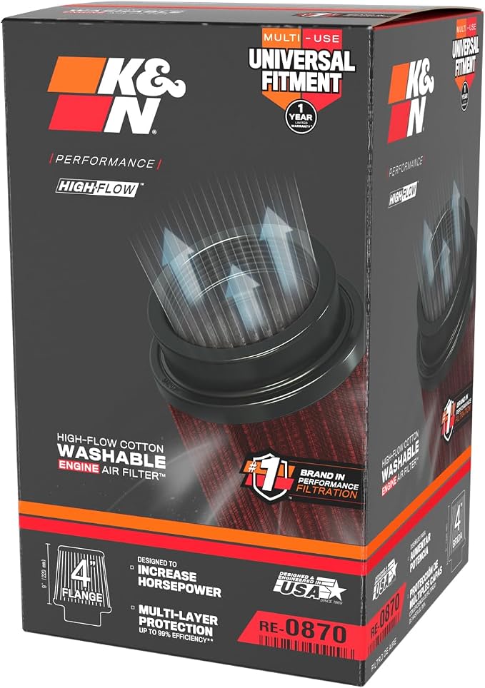 K&N High-Flow Original Lifetime Universal Clamp-On Air Filter: High Performance - Image 13