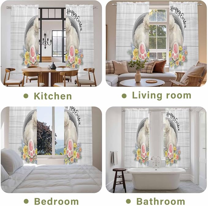 Easter Bunny Window Curtains 72 Inch Long 2 Panel Set, Rod Pocket Long Curtains - Image 8