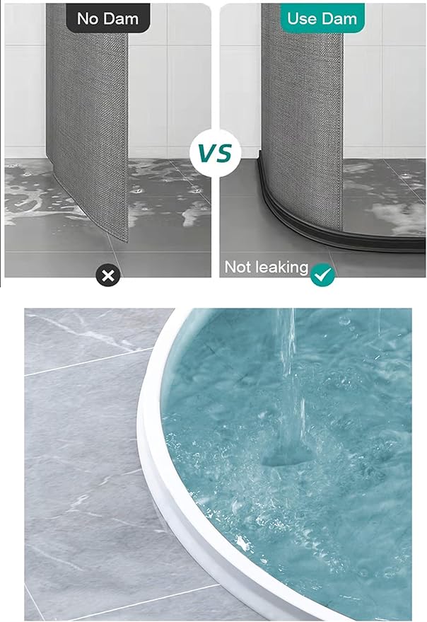 1/2" High Collapsible Shower Threshold Water Dam Barrier 67" Shower Water Stopper Barrier Shower Splash Guard For Walk In Shower Water Guard Suitable For Bathrooms Kitchens To Block Water Flow White