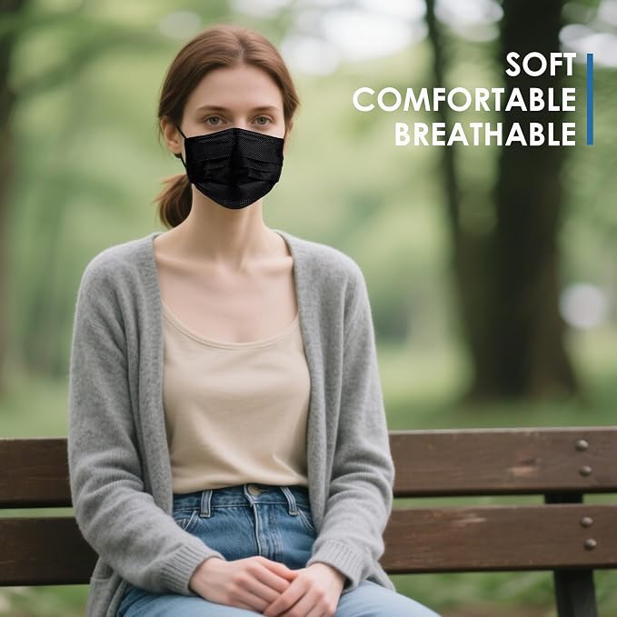 NNPCBT Black Disposable Face Masks 125 Pack, 3-Ply Breathable Mask - Image 5