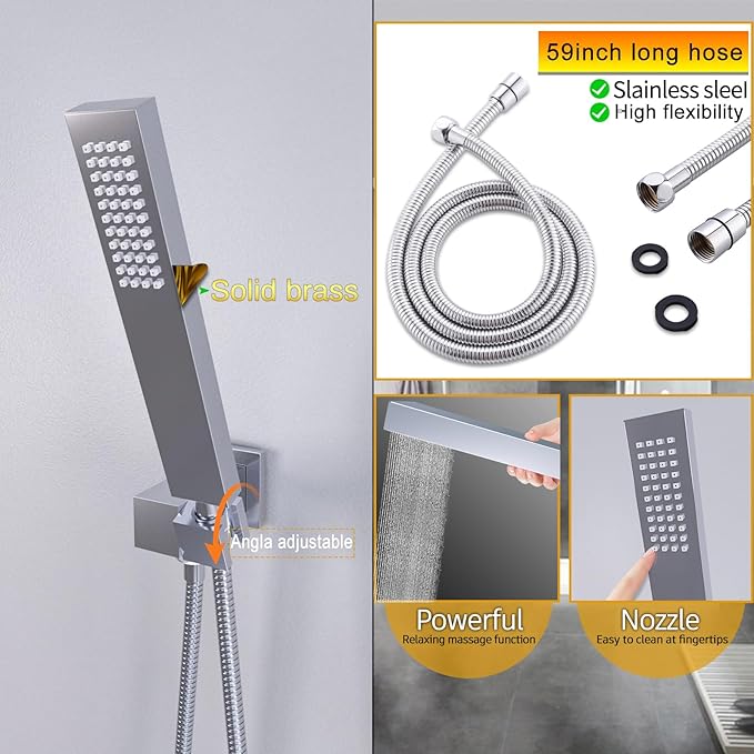 24x32 LED Dual Head Shower System 24"x32" Ceiling Mount Shower Head Thermostatic Shower System Rainfall Shower Set with 6 Inches Shower Head and 6 Body Jets High Pressure Shower Handheld