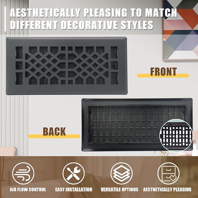 Floor Vents Registers Adjustable Grates 4x12 Inch Matte Black Air Vent Easy - Image 2