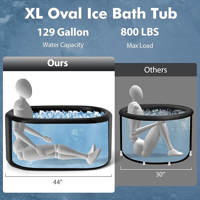 Goplus XL 129 Gal Oval Ice Bath Tub for Athletes, Inflatable Cold Plunge Tub w/Multiple Layered, Lid, Pump, Backpack, Portable Freestanding Ice Bath for Adults (129 Gal Oval, Black)