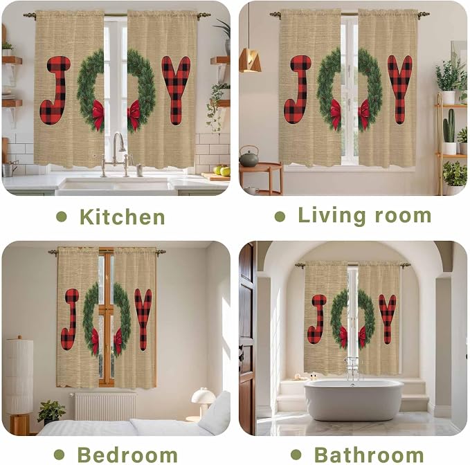 Red Green Christmas Window Curtains 63 Inch Long 2 Panel Set, Rod Pocket - Image 8