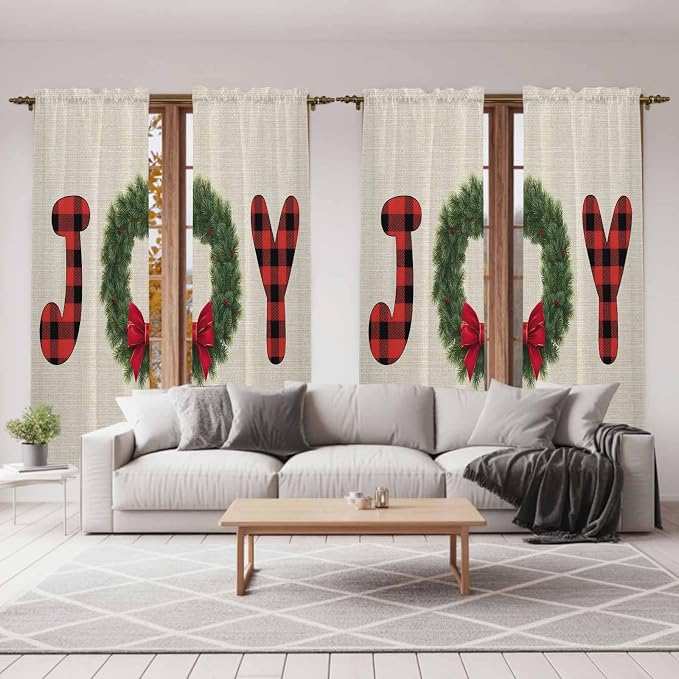 Red Green Christmas Window Curtains 72 Inch Long 2 Panel Set, Rod Pocket Long - Image 7
