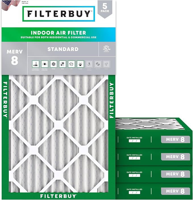 Filterbuy 16x30x2 Air Filter MERV 8 Essential Dust & Allergy Defense, by Filterbuy