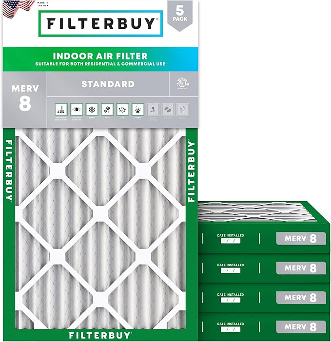 Filterbuy 14x25x2 Air Filter MERV 8 Essential Dust & Allergy Defense, by Filterbuy