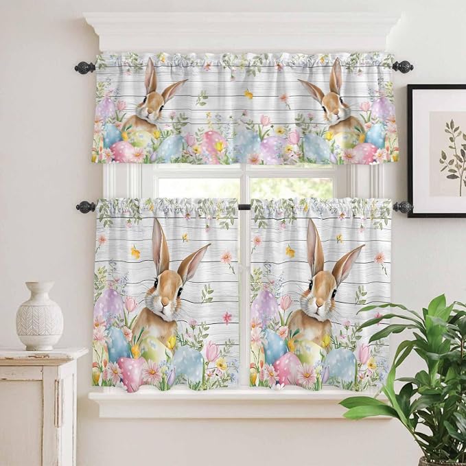 Kitchen Curtains Tiers and Valance Set of 3, Easter Light Filtering Window - Image 2