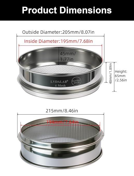 All 304 Stainless Steel 4 Mesh Test Sieve, 8 Inch/20cm Diameter, Lab Sifter & - Image 4