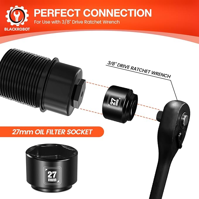 BLACKROBOT 27mm Low Profile Oil Filter Socket, 3/8" Drive 6-Point Oil Filter - Image 3