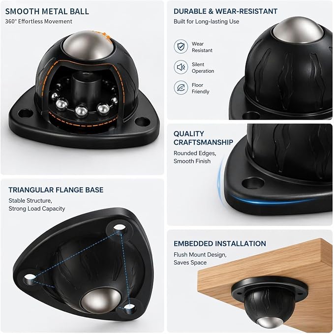 Self Adhesive Caster Wheels for Furniture, 4 Pack - Image 8