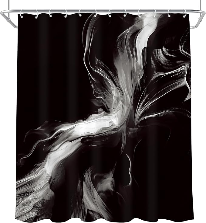 Cinbloo Abstract Black and White 72Wx72H Shower Curtain Modern Ombre Marble Ink Texture Minimalist Simple Unique Contemporary Bathroom Curtain Set Elegant Neutral Bath Bathroom Accessories Decor