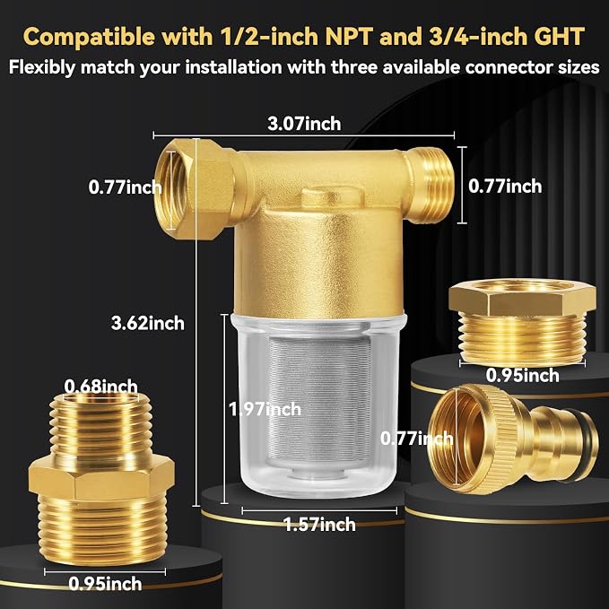 40 Micron Reusable Sediment Filter, Brass Inline Water Filter, Compatible - Image 4