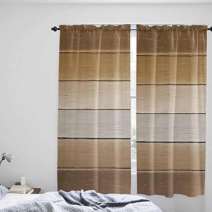Vintage Brown Gradient Wood Grain Window Valance Curtains, Farmhouse Wood Barn - Image 8