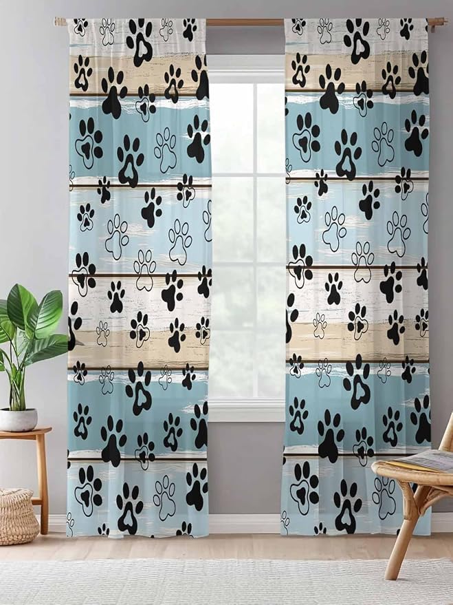 Sheer Curtains 96 Inches Long, Vintage Farmhouse Country Wood Grain Privacy - Image 5