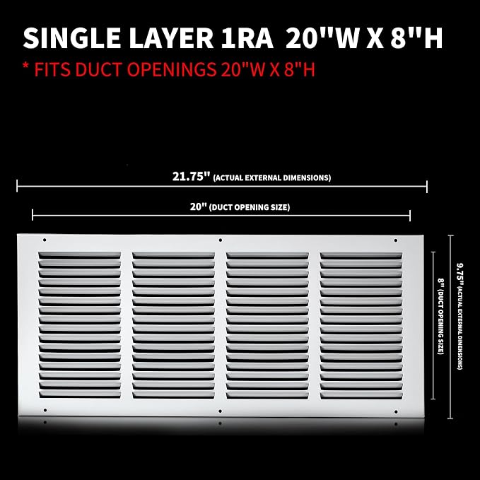 20x8 Return Air Grille, Air Return Vent Cover, Flat Vent Cover, Rejillas De - Image 2