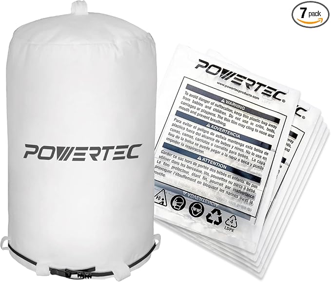POWERTEC 70426 Dust Collector Bags and Clamp Set | 21" x 31" x 1 Micron Filter by POWERTEC