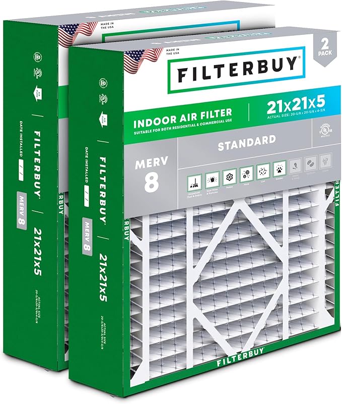 Filterbuy 21x21x5 Air Filter MERV 8 Essential Dust & Allergy Defense, by Filterbuy