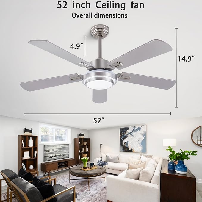 QUTWOB 52" Brushed Nickel Ceiling Fans, Farmhouse 5 Blades Ceiling Fans - Image 6