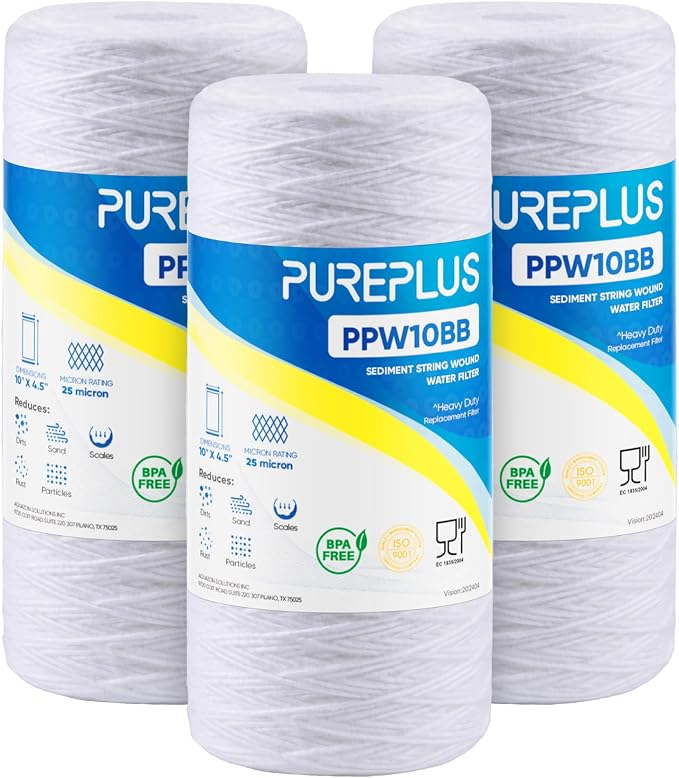 PUREPLUS 25 Micron 10 x 4.5 Whole House String Wound Sediment Filter by PUREPLUS