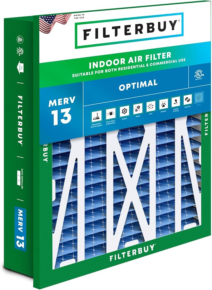 Filterbuy 24x24x5 Air Filter MERV 13 Optimal Smoke & Allergy Defense, by Filterbuy