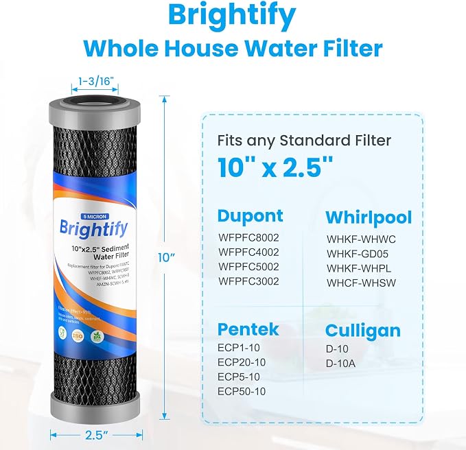 Brightify 10"x2.5" 5 Micron Carbon Water Filter, Whole House Carbon CTO Water - Image 6