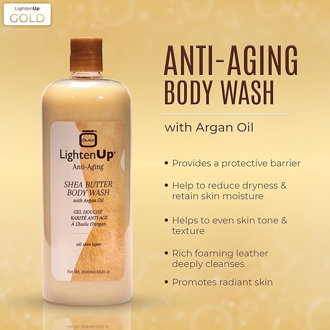 Omic LightenUp Anti-Aging Body Wash - 33.8 fl oz / 1000ml - Formulated to Bright and Soften Skin, with Argan Oil and Shea Butter