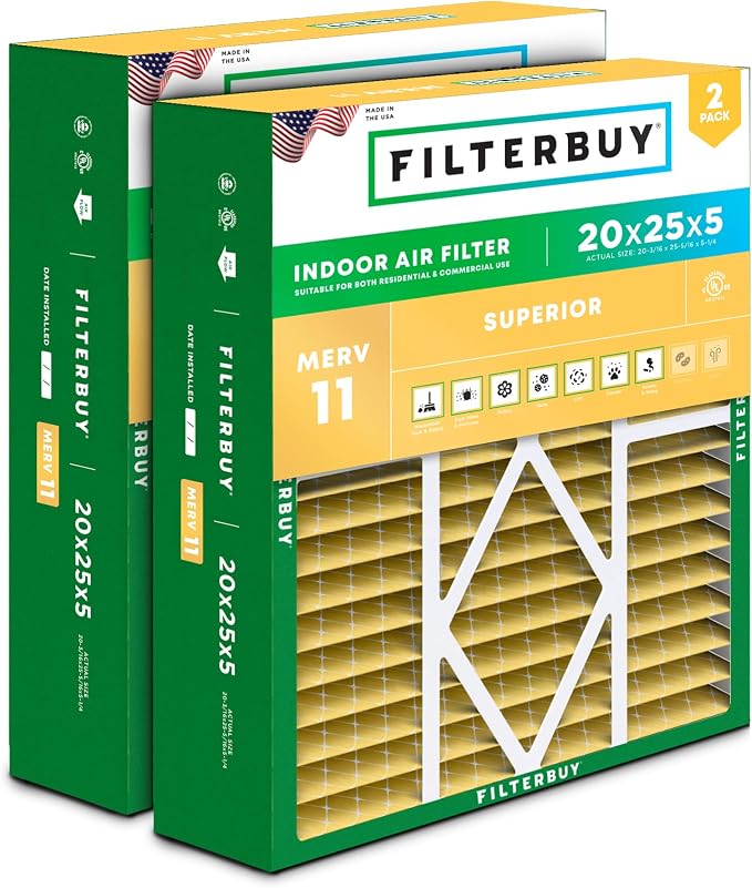 Filterbuy 20x25x5 Air Filter MERV 11 Superior Pet & Allergy Defense, Pleated by Filterbuy