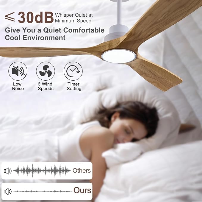 QUTWOB 52" Wood Ceiling Fan - Image 2