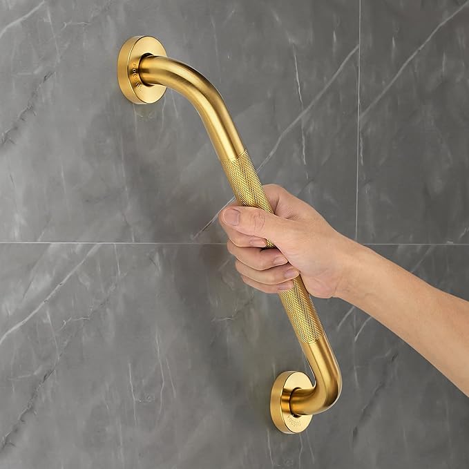 Grab Bars for Shower, 2 Pack 18-Inch Anti Slip Shower Handles for Elderly, Safety Shower Grab Bar, Stainless Steel Handicap Grab Bars for Bathroom,Toilet (Gold, 1" Diameter)