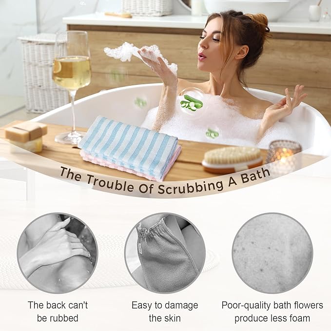 Exfoliating Shower Towel, 2026 Upgraded Exfoliating Washcloth, Body Back Scrubber for Shower, Long Scrub Towel for Women Men Full Body Exfoliator (Pink)