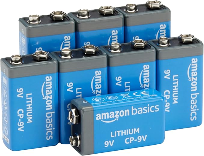 Amazon Basics 8-Pack 9 Volt Lithium Batteries, 10-Year Shelf Life, Long Lasting by AmazonBasics