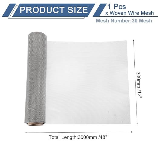 uxcell 30 Mesh 118" x 12" Woven Wire Mesh, 304 Stainless Steel Air Vent Filter - Image 2