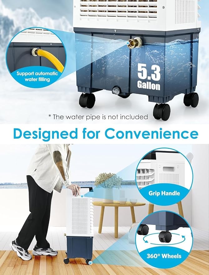 Air Choice Swamp Cooler, 1800 CFM Portable Evaporative Air Cooler, 6 Ice Box & - Image 4