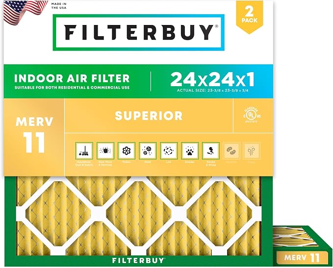 Filterbuy 24x24x1 Air Filter MERV 11 Superior Pet & Allergy Defense, by Filterbuy