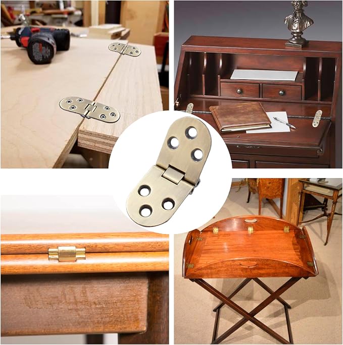 4Pcs Heavy Duty Folding Table Hinges, Bronze Sewing Machine Flip Top Hinge Zinc - Image 6