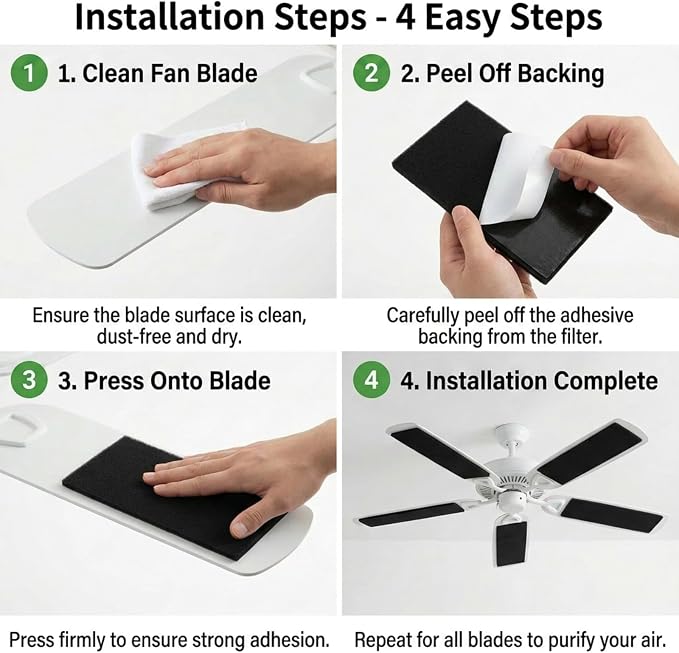 GOOGO Ceiling Fan Filters for Blades, 10 Pack Reusable Fan Blade Air Filter Pads - Image 3