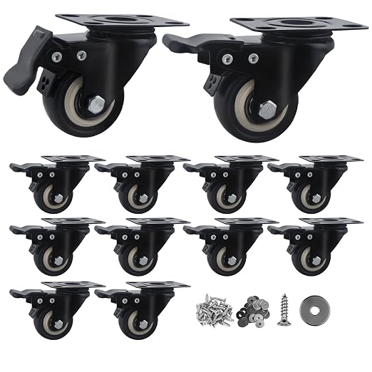 2 Inch Caster Wheels Set of 12, Heavy Duty Casters, by Htudcoue