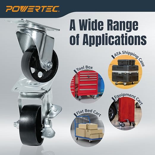 POWERTEC 3 Inch Cast Iron Swivel Caster Wheels Set of 4, Heavy Duty 992 lbs - Image 6