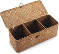 DOKOT Seagrass Woven Storage Basket with Lid, Rectangular Narrow Tampon Toilet Tank Organizer