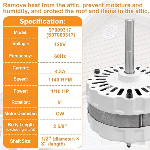 showingo 5" Diameter 97009317 Attic Fan Motor Compatible - Image 4