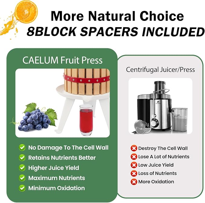 CAELUM Fruit Wine Press, 4.75 Gallon Wood Fruit and Cider Press Squeezer - Image 3
